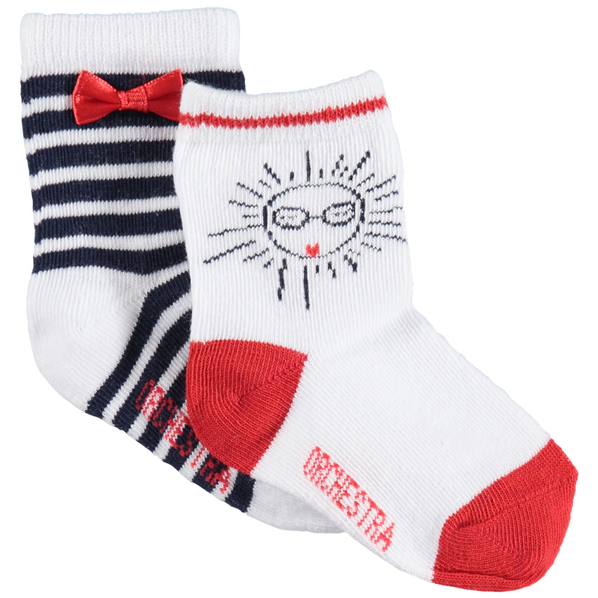 Juego de 2 pares de calcetines con dibujos de sol y rayas que contrastan 