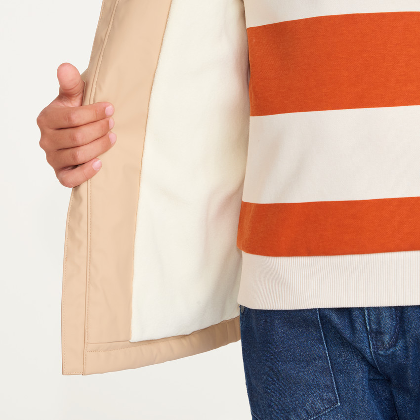 Parka de goma para niño con forro de micropolar y capucha. 
