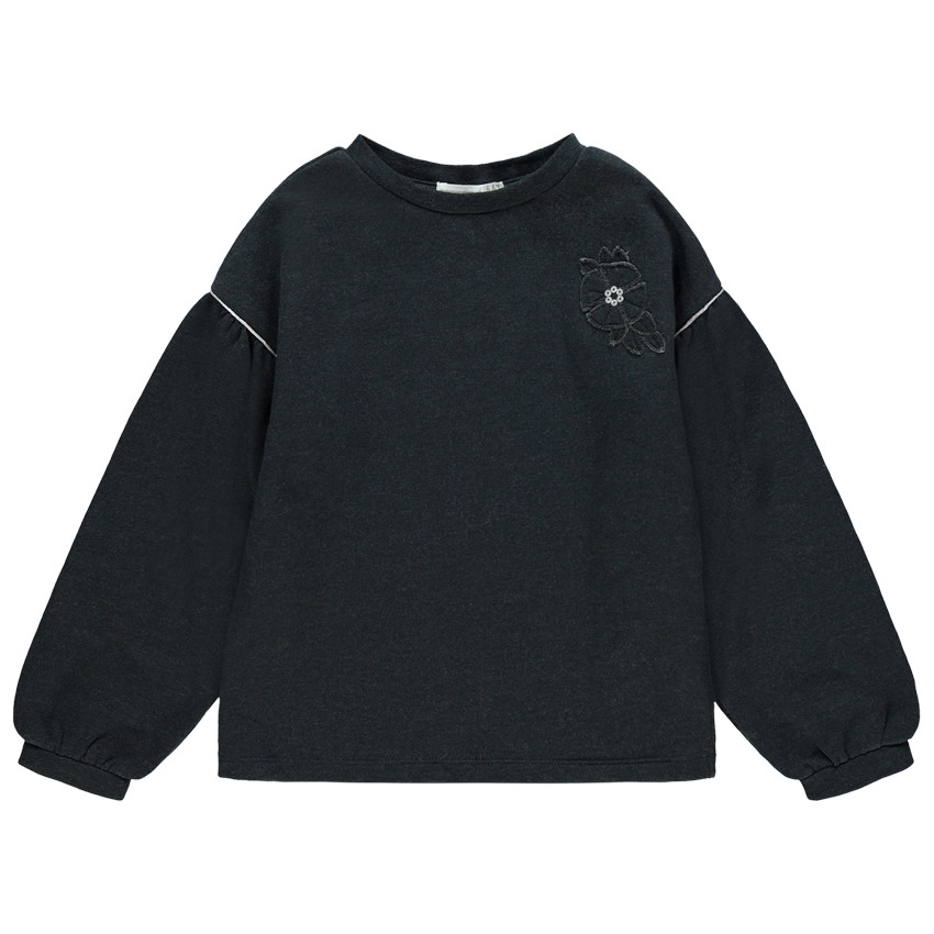 Sweat en molleton à manches ballon et fleur brodée 