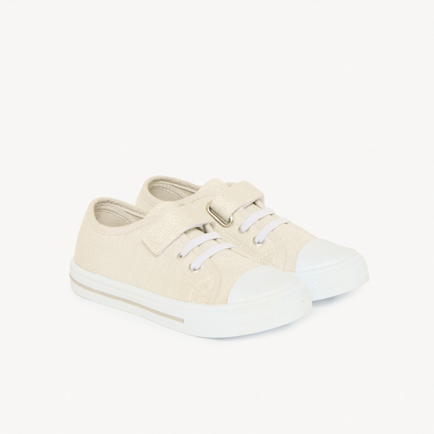 Zapatillas bajas plateadas con velcro y cordones elásticos para bebé niña 