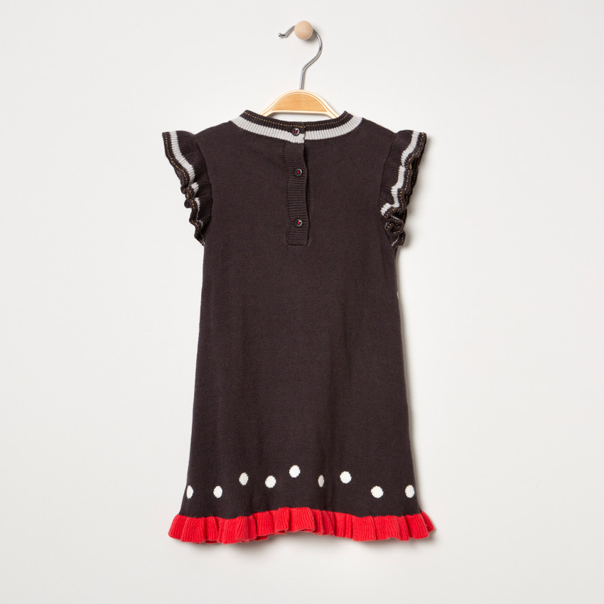 Vestido de punto con pájaro y lunares de jacquard 