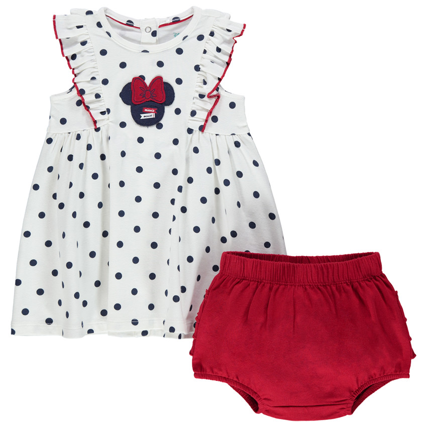 Conjunto de vestido con lunares Disney Minnie y pololo con volantes 