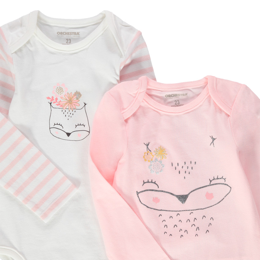 Juego de 5 bodies de manga larga de punto con estampados de fantasía y rayas 