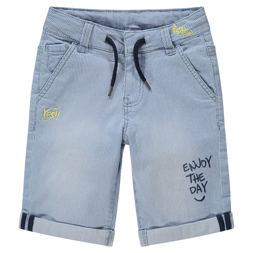 Bermudas de rayas finas con efecto desgastado y bordados 