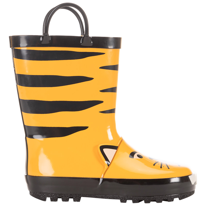Botas de lluvia de goma con diseño de tigre y detalles divertidos para niño 