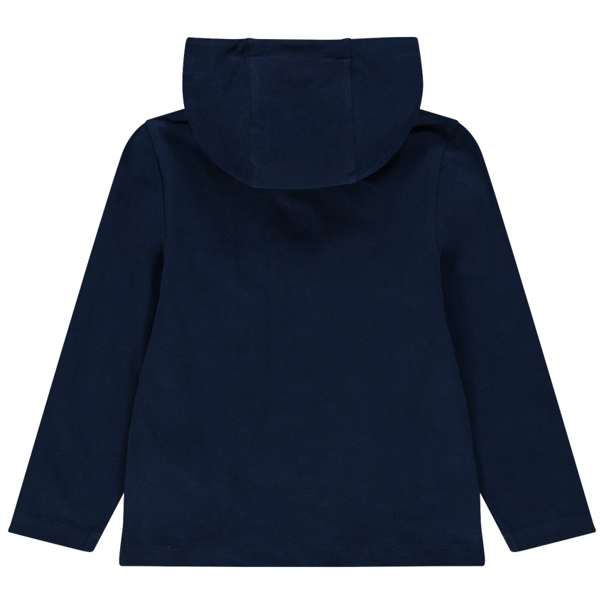 Camiseta de manga larga con capucha e inscripción estampada 