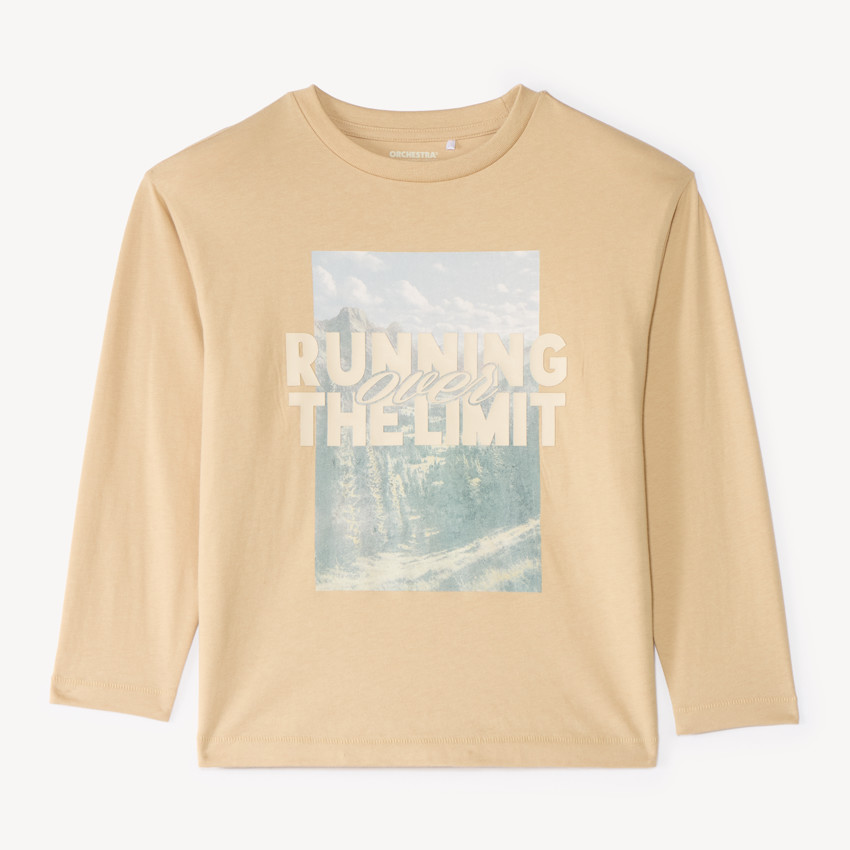 Camiseta de manga larga oversize con fotoprint de montaña para niño 