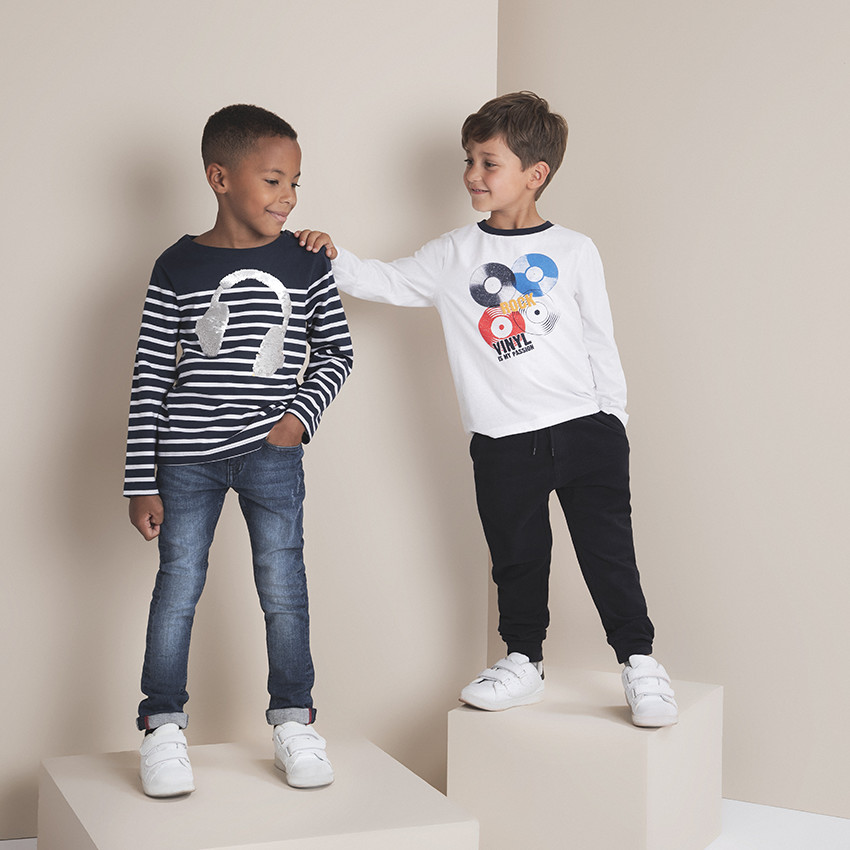 Camiseta manga larga estilo marinero print auriculares de lentejuelas 