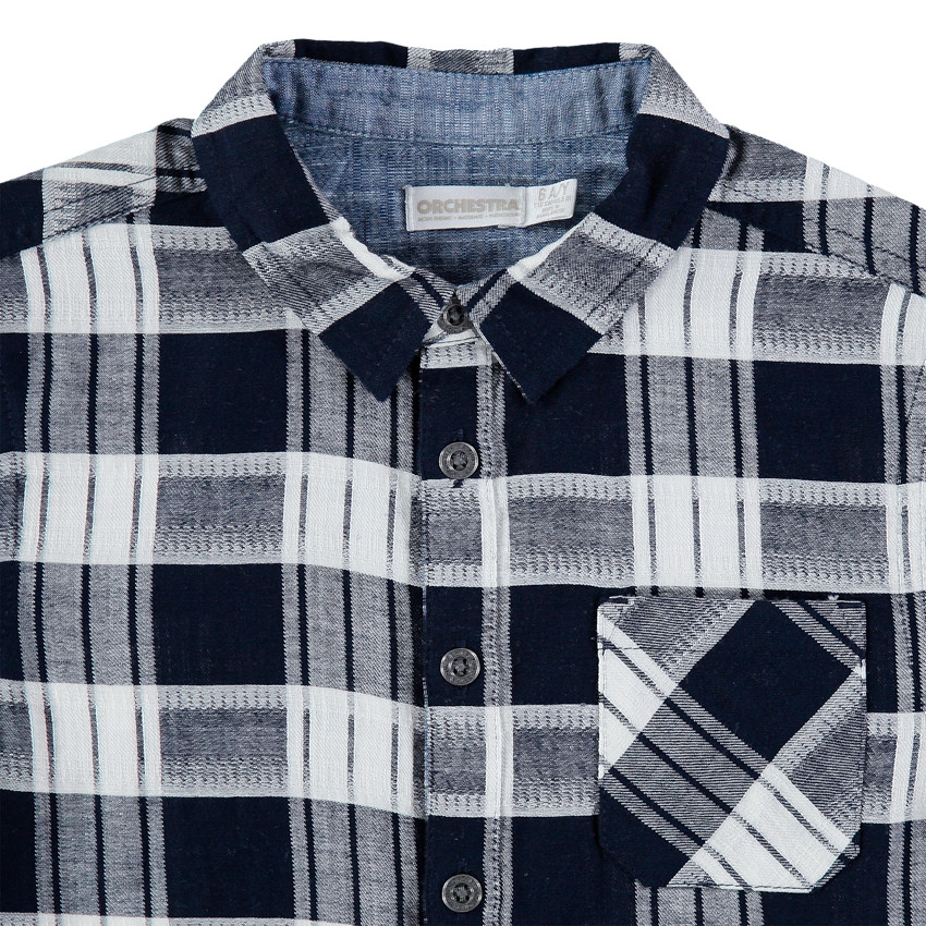 Chemise manches longues à carreaux et détails chambray 