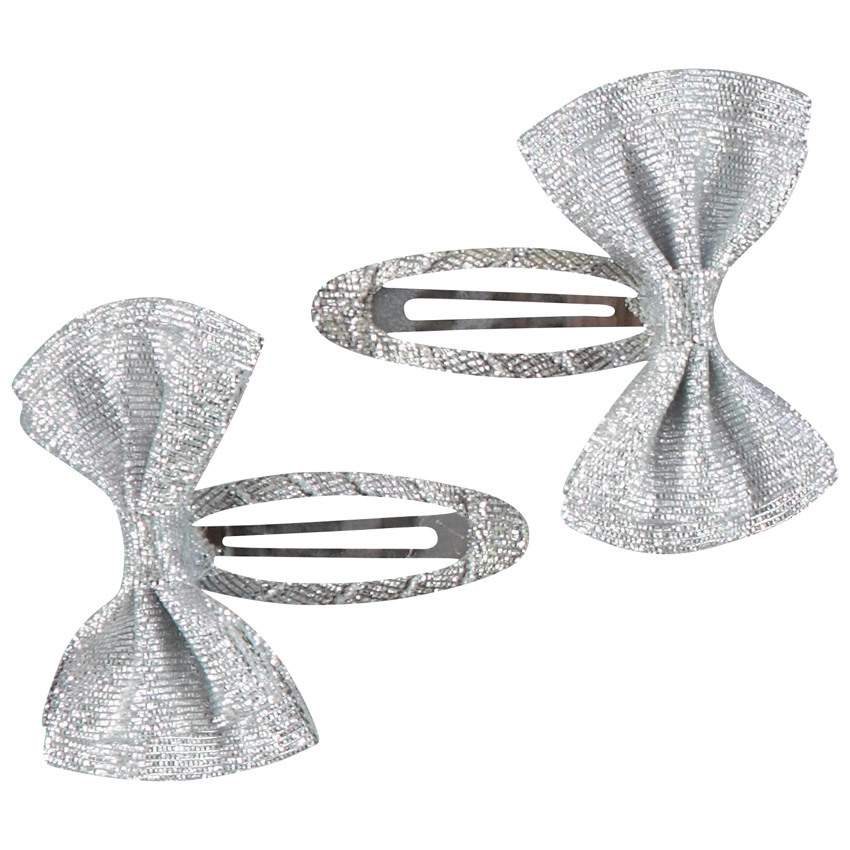 Lote de 2 horquillas plateadas con lazo brillante para niña 