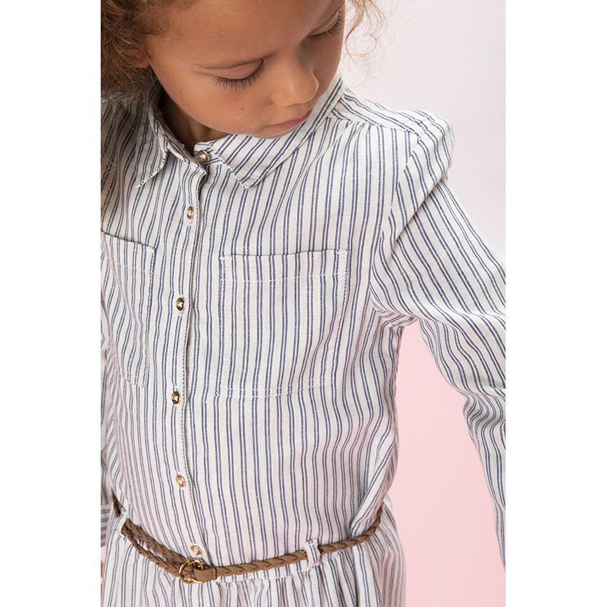 Vestido camisero a rayas de manga larga para niña 