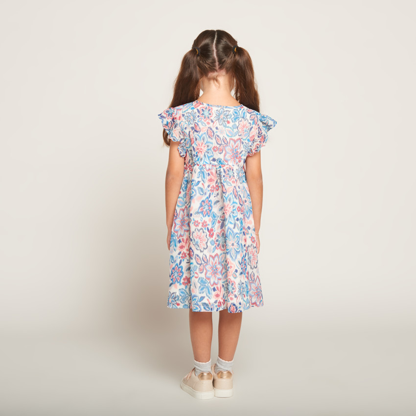 Vestido de manga corta con volante y estampado para niña 