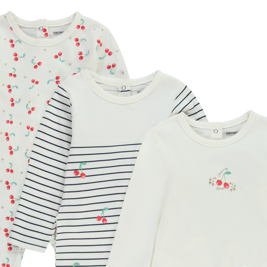 Lote de 3 peleles en jersey cerezas para bebé niña  Additional Lote de 3 peleles en jersey cerezas para bebé niña
