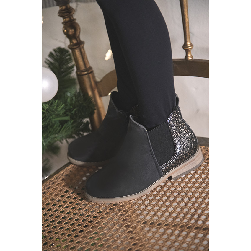 Bottes basses bi-matières à effet brillant pour enfant fille 