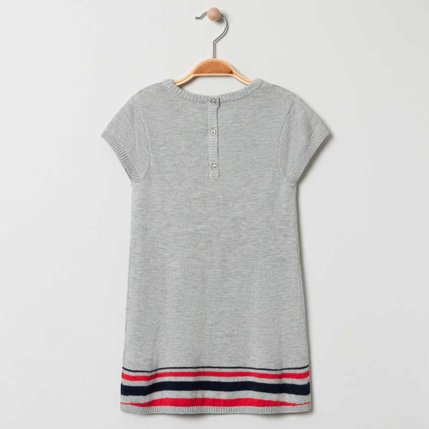 Vestido de manga corta en tejido de punto con manzana en lentejuelas 