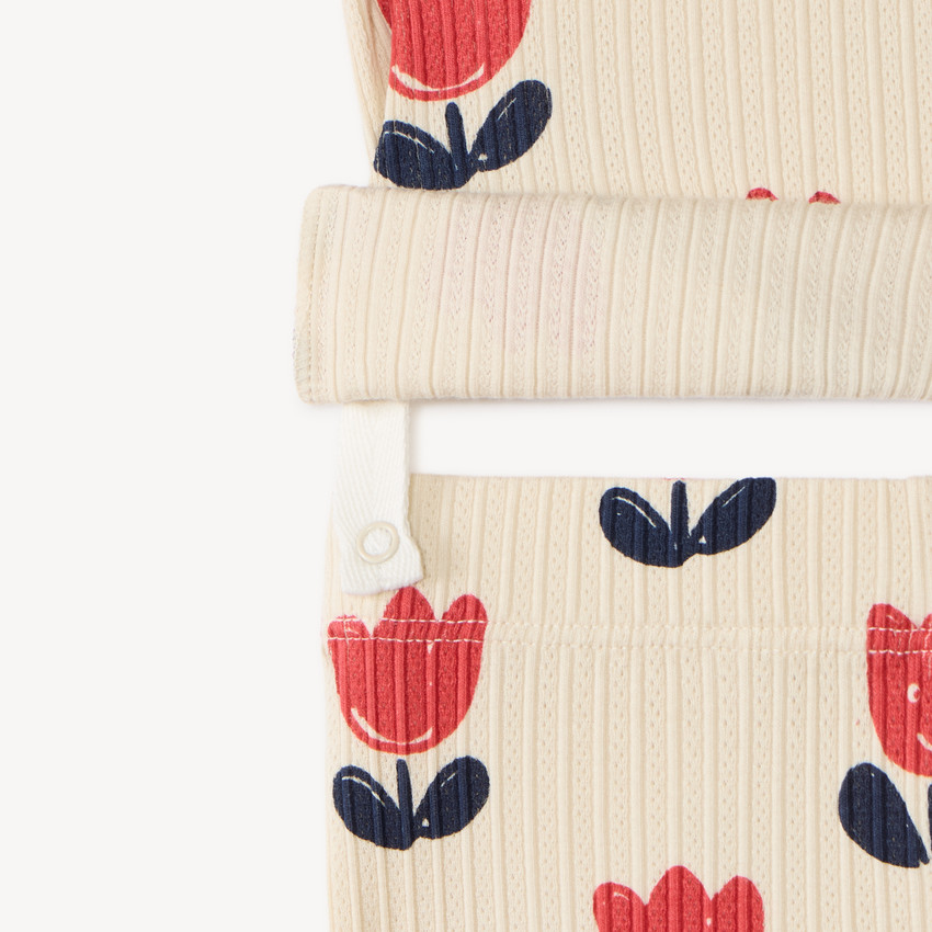 Conjunto de pijama de punto acanalado para bebé niña con estampado de tulipanes (acabados diferentes según la edad) 