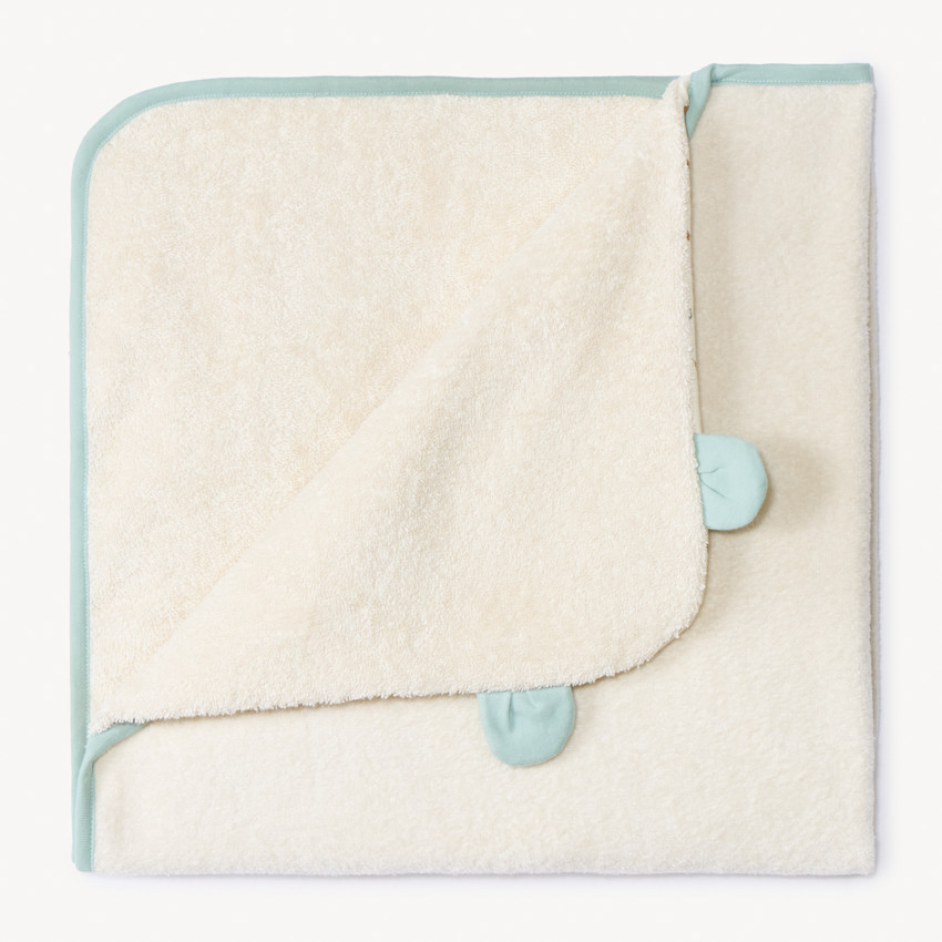 Set de bain bi-matière cape + gant de toilette imprimé arbre pour bébé 