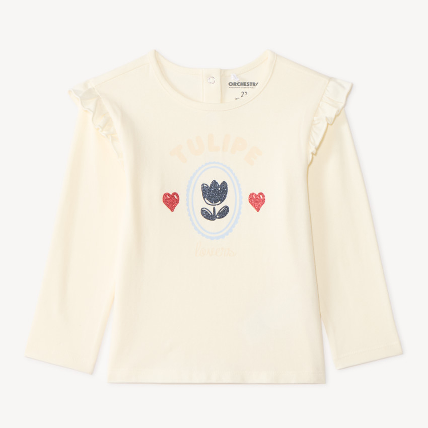 Camiseta de bebé de manga larga con volantes y estampado de tulipanes 