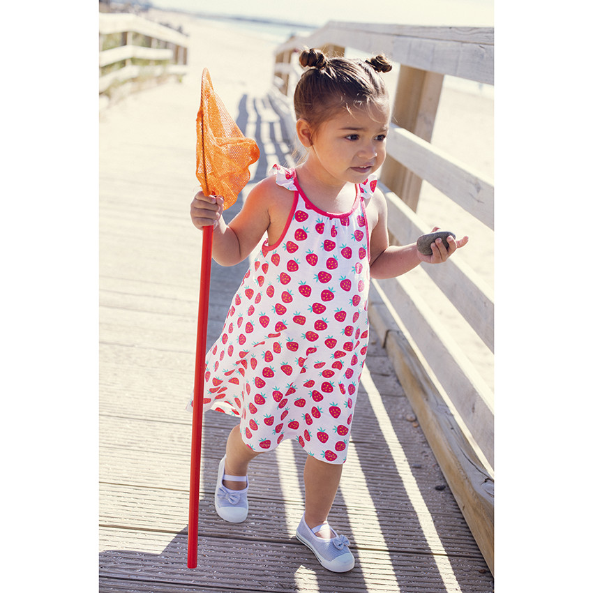 Vestido impreso con tirantes con volante para bebé niña 