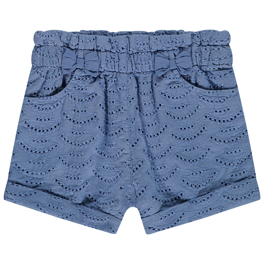 Short de brodería inglesa con lazo decorativo para bebé niña 