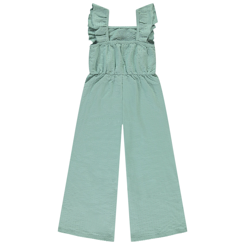 Combinaison larga con volantes y bordado floral para niña 