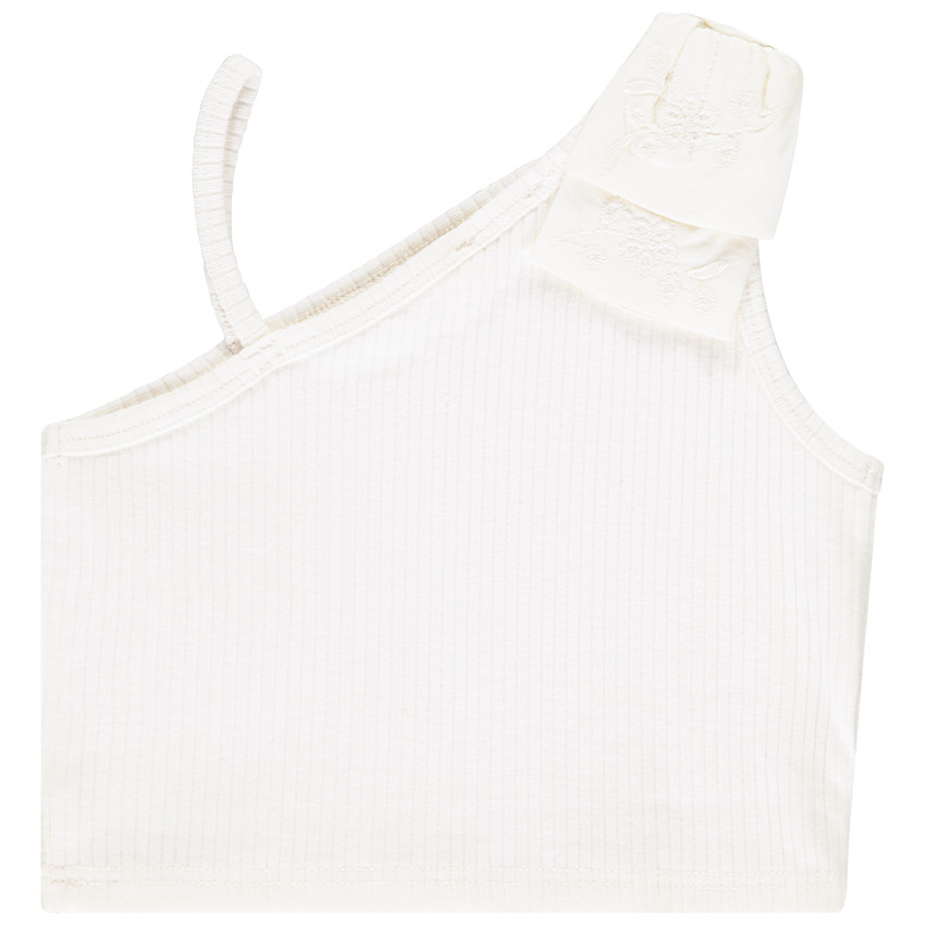 Camiseta sin mangas de punto acanalado con nudo en el hombro para niña 