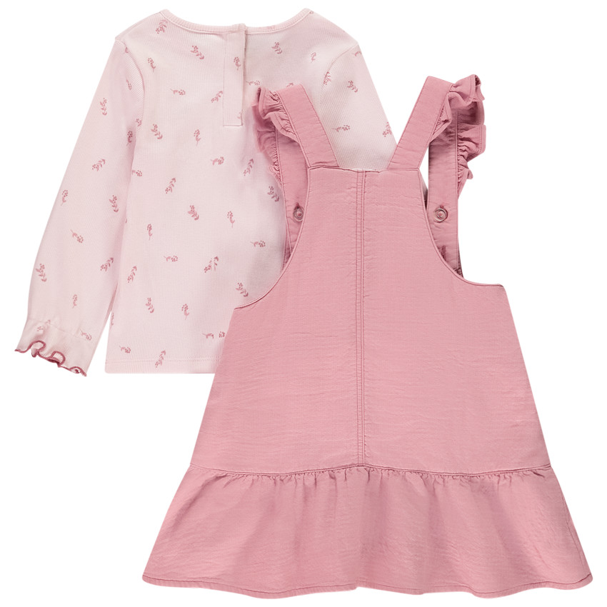Conjunto de vestido tirantes rosa y camiseta con estampado para bebé niña 