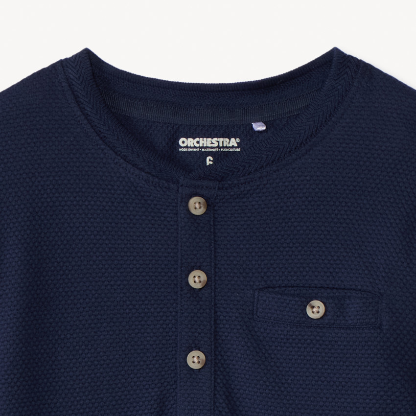 Camiseta de manga larga de punto nido de abeja y cuello tunecino para niño 