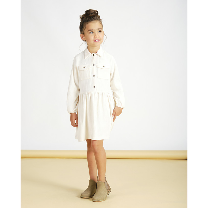 Vestido camisero de pana de manga larga para niña 