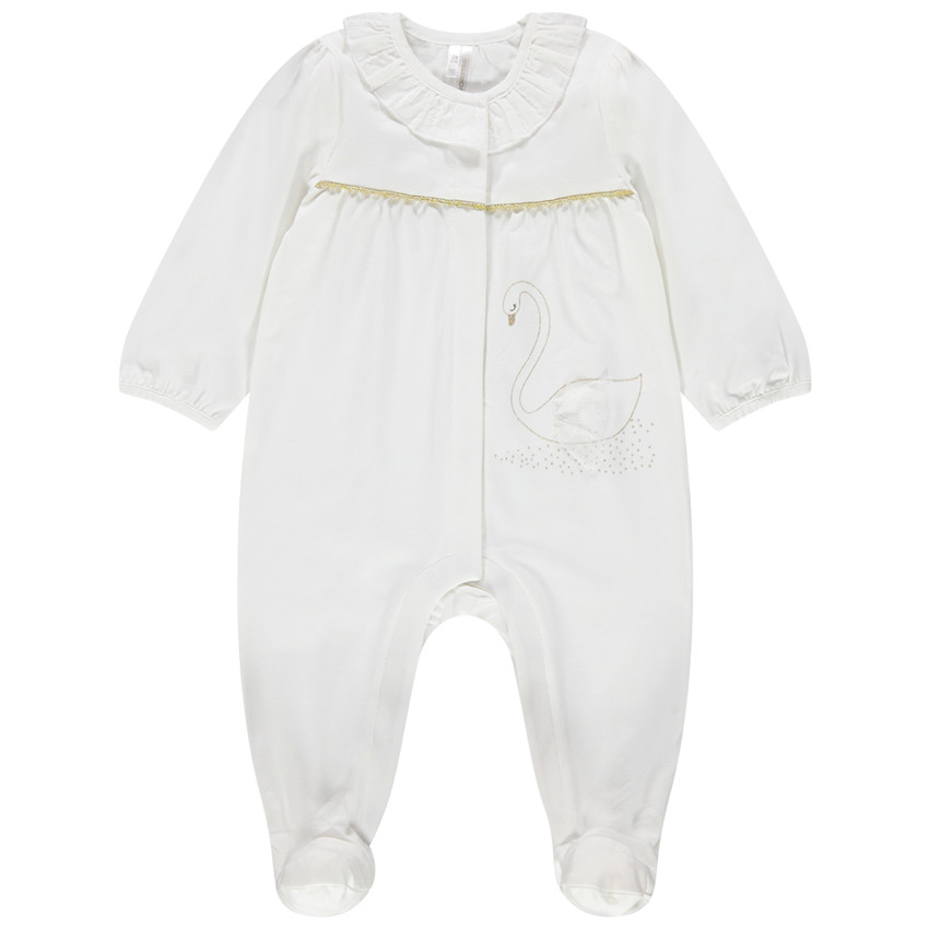 Pelele en algodon bio à cuello con volante y print cygne 