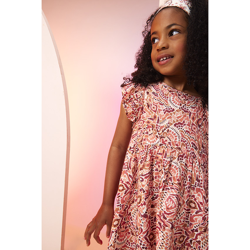 Robe manches courtes imprimé bohème pour fille 