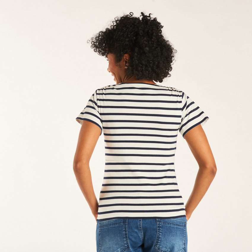 Camiseta de rayas para el embarazo y la lactancia de manga corta 