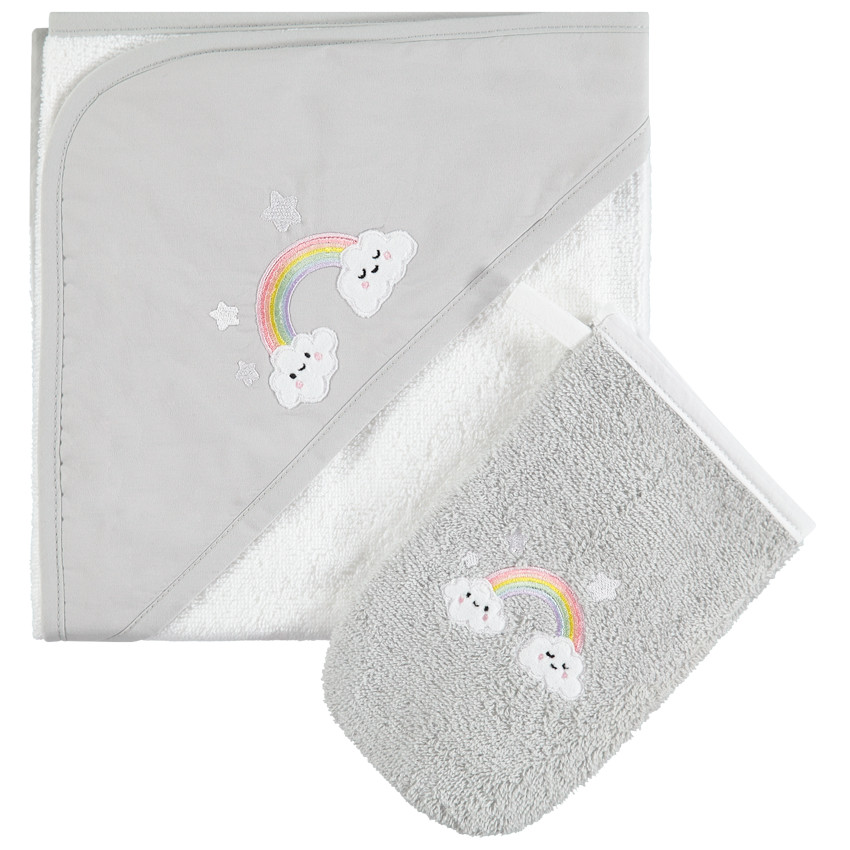 Conjunto de baño con capa con capucha  y guante estampado arco iris 