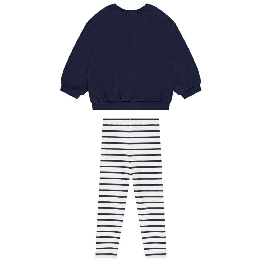 Conjunto de sudadera con flores + pantalón de chándal a rayas para niña 