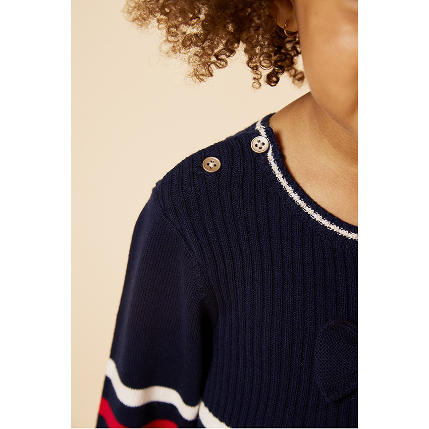 Robe manches longues rayée et boutons fantaisie pour bébé fille 