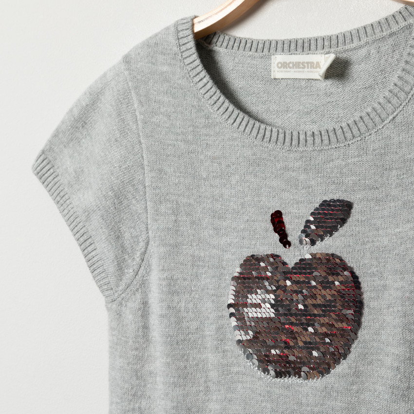 Vestido de punto de manga corta y manzana con lentejuelas 