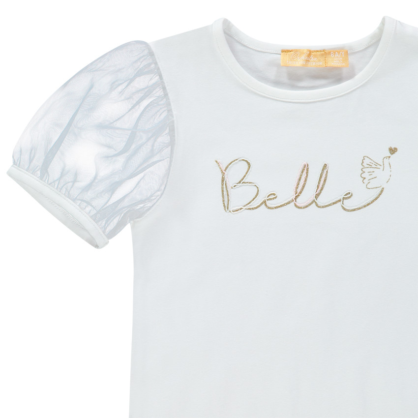 T-shirt manches courtes en tulles à texte pailleté  Additional T-shirt manches courtes en tulles à texte pailleté