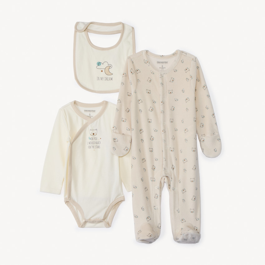 Set nacimiento 3 piezas con estampado de ositos para bebé 