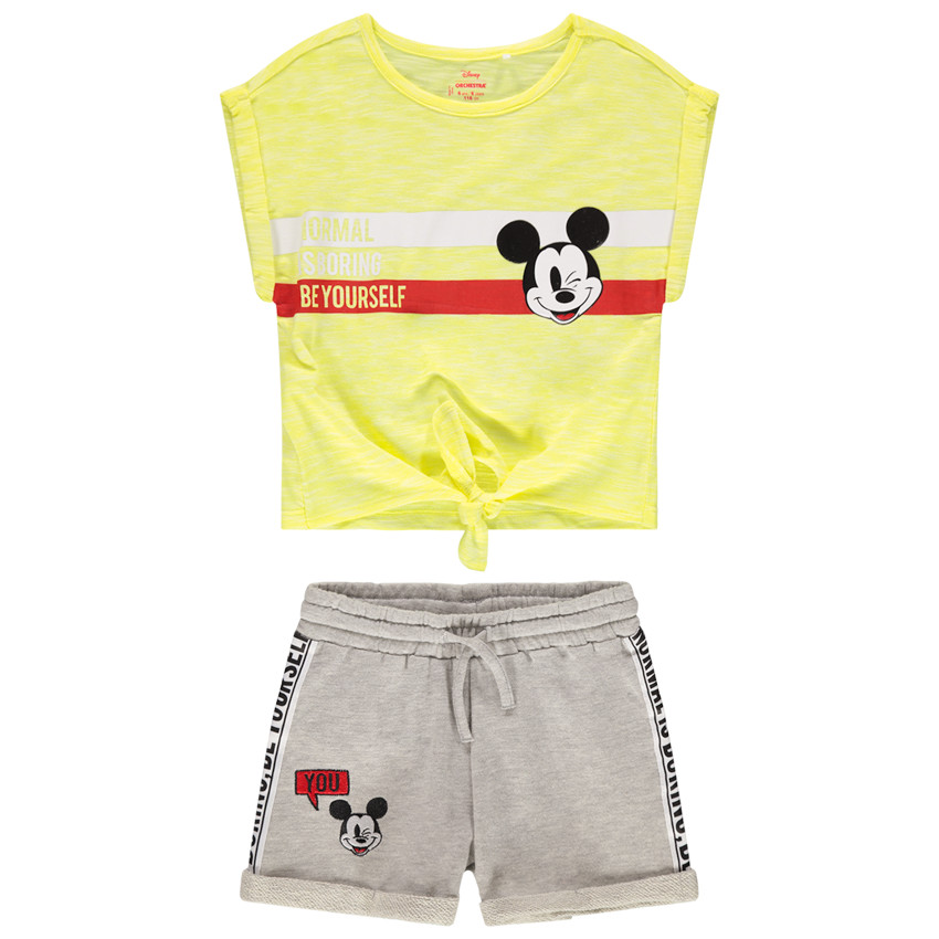 Conjunto con camiseta de manga corta que se anuda y pantalón corto con estampado de Mickey Disney 