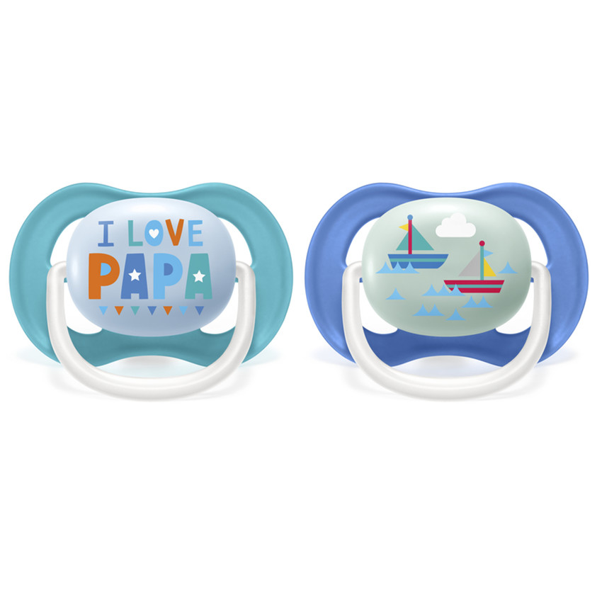 Pack 2 chupetes Ultra Air de silicona 6-18 meses – I love Papa/ Barco 