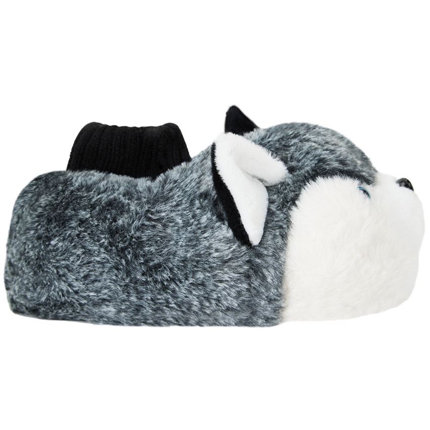 Pantuflas grises y blancas con diseño de perro para niño 