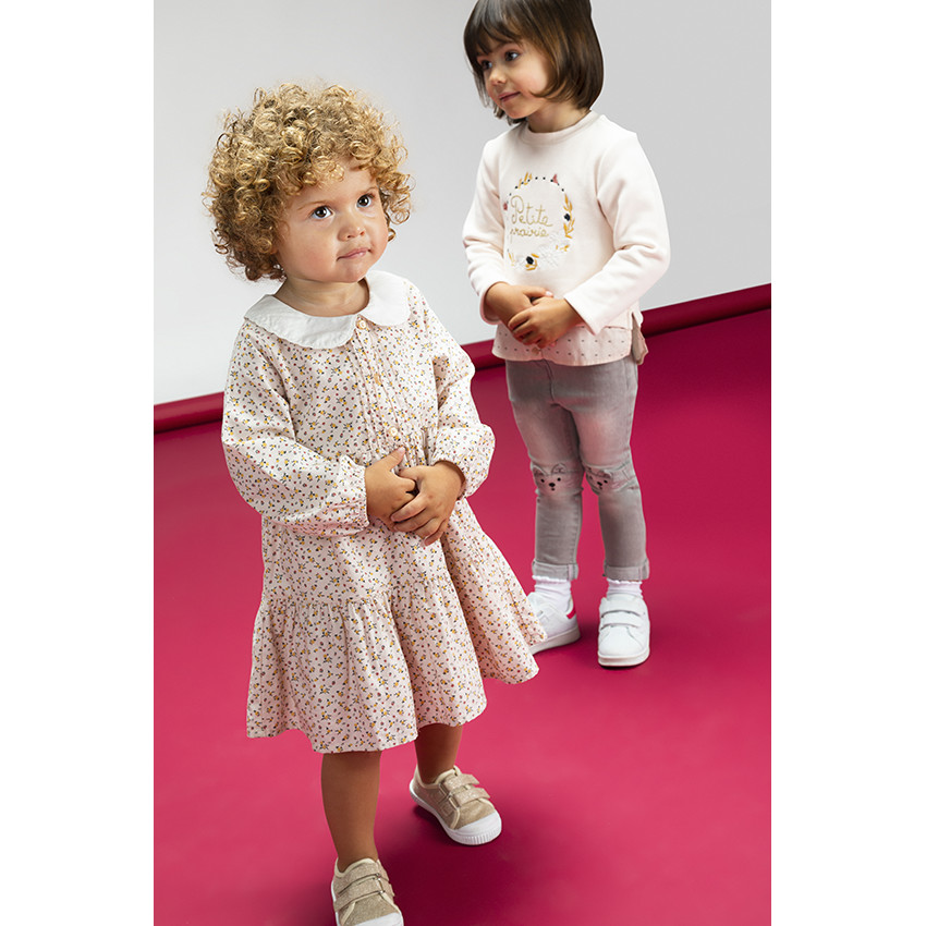 Vestido de manga larga con cuello babero y con estampado floral para bebé niña 