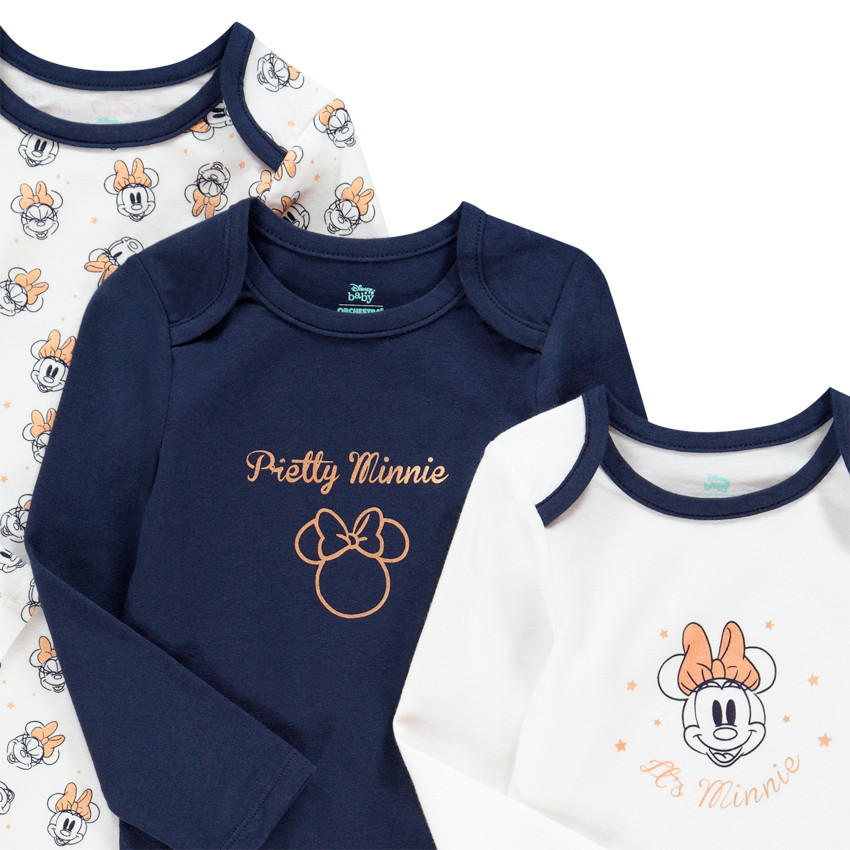 Pack de 3 bodies de algodón con motivo Minnie Disney para bebé niña 