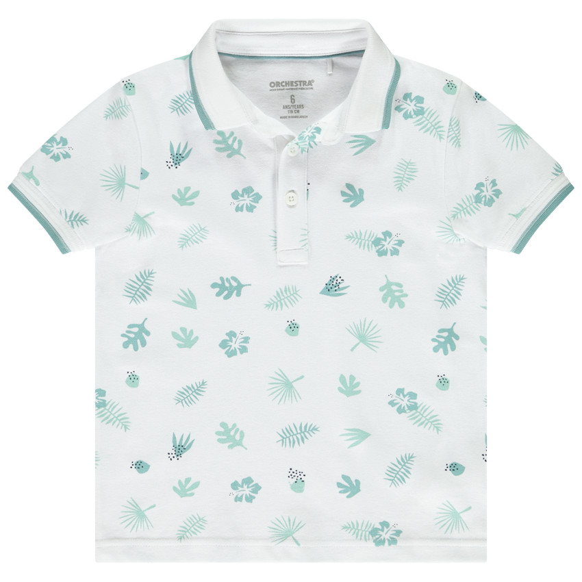 Polo de manga corta con estampado de hojas para niño 