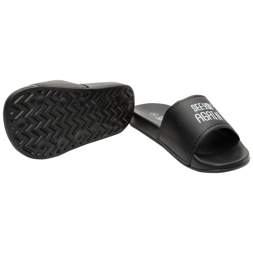 Mules con tira negra y texto estampado para niño  Additional Mules con tira negra y texto estampado para niño