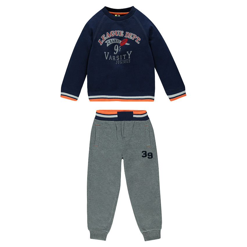 Chándal de felpa bicolor con motivos estampados con bordado 