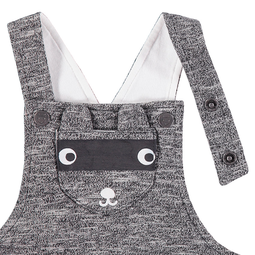 Conjunto de polo de manga larga con parche y peto jaspeado con bolsillos 