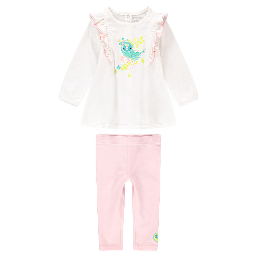 Conjunto con túnica de manga larga estampada y leggings rosas claros 