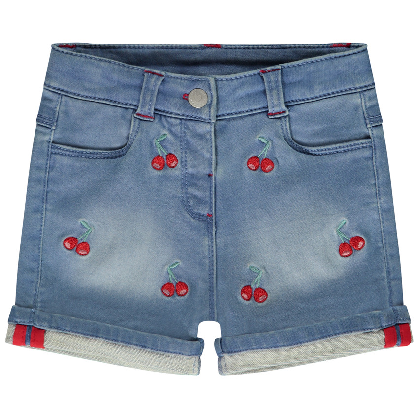 Short de denim con bordados de cerezas para bebé niña 