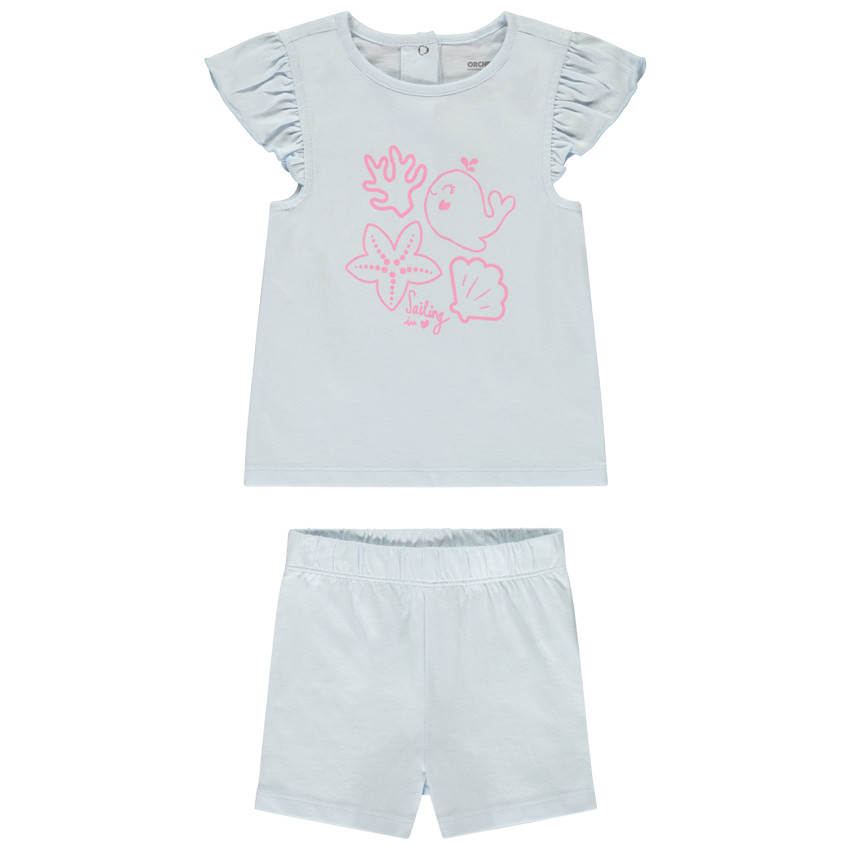 Conjunto de pijama corto de punto estampado océano para niña 